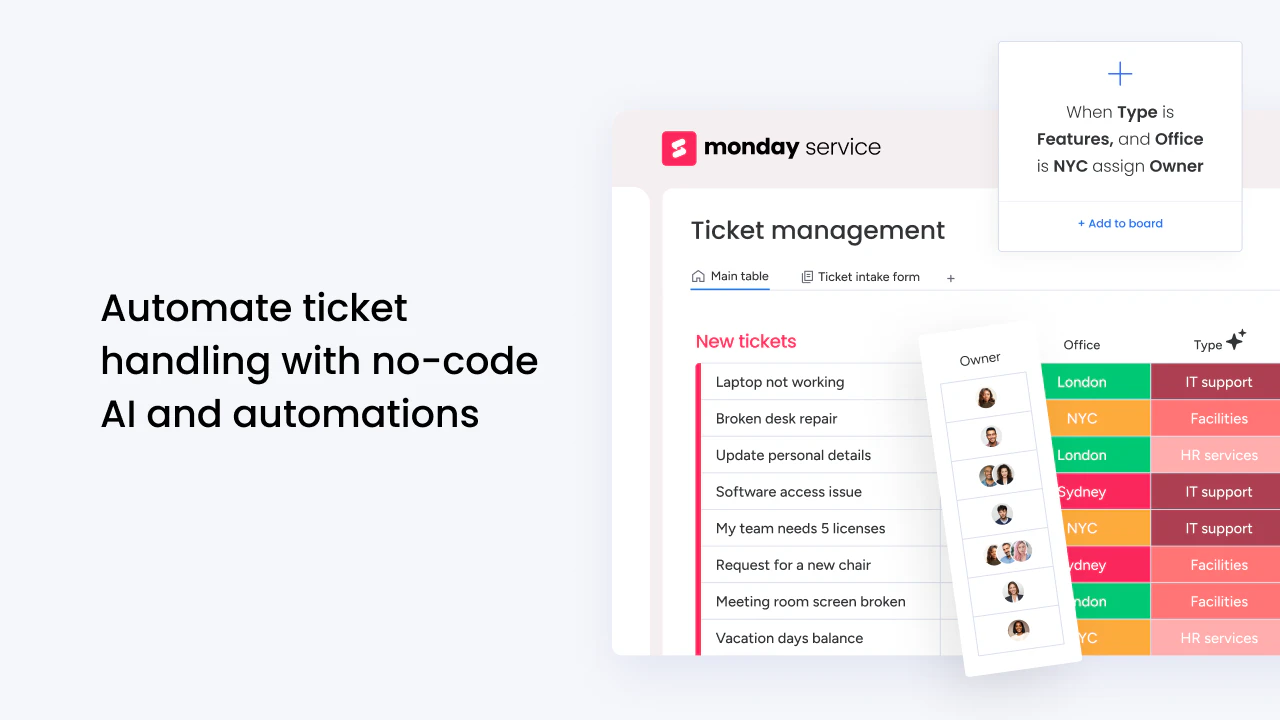 screenshot of monday service